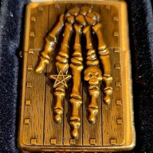Brass Armor Satanic Skeleton Hand 3D Emblem Zippo Lighter